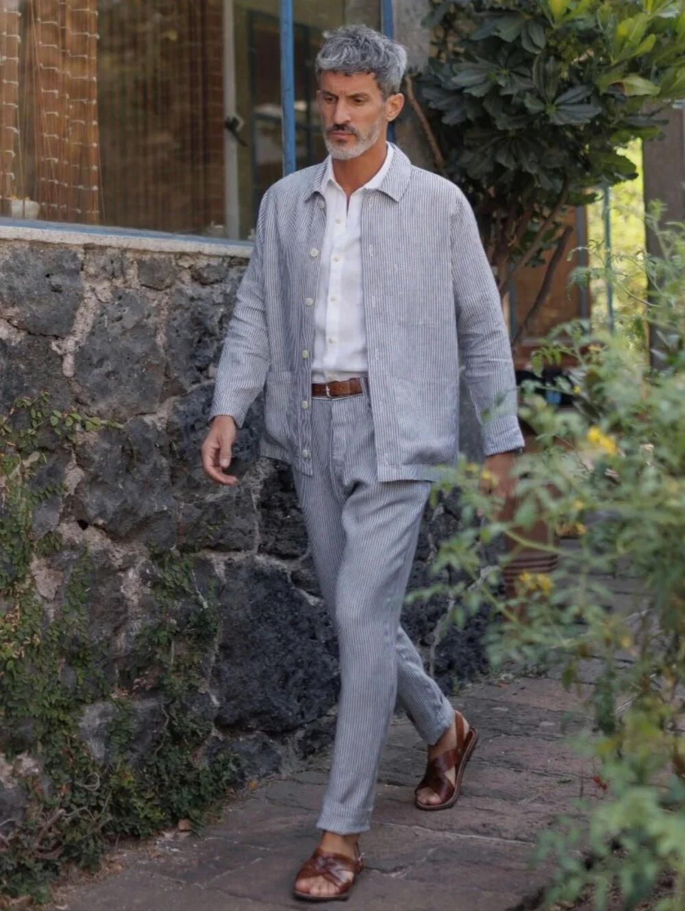 Alex Crane Cham Linen Pant In Lines